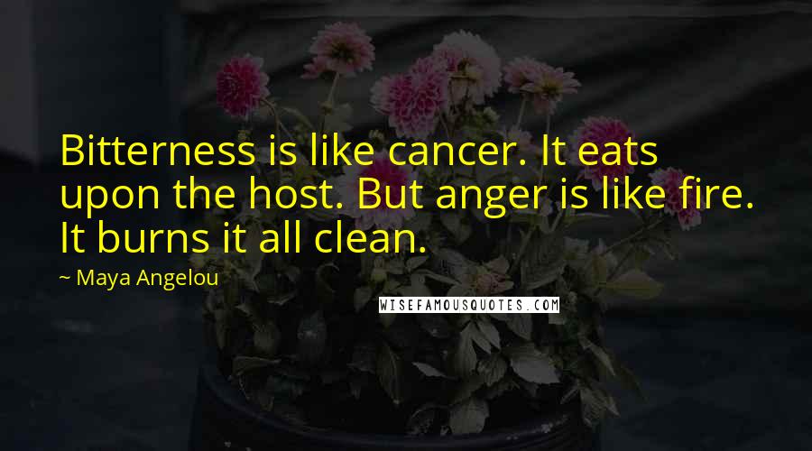 Maya Angelou Quotes: Bitterness is like cancer. It eats upon the host. But anger is like fire. It burns it all clean.