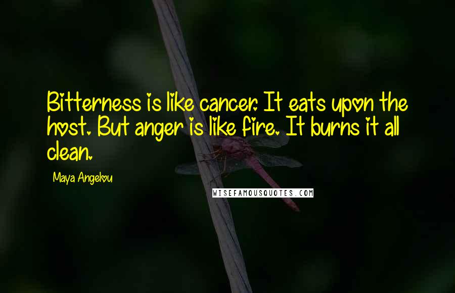 Maya Angelou Quotes: Bitterness is like cancer. It eats upon the host. But anger is like fire. It burns it all clean.