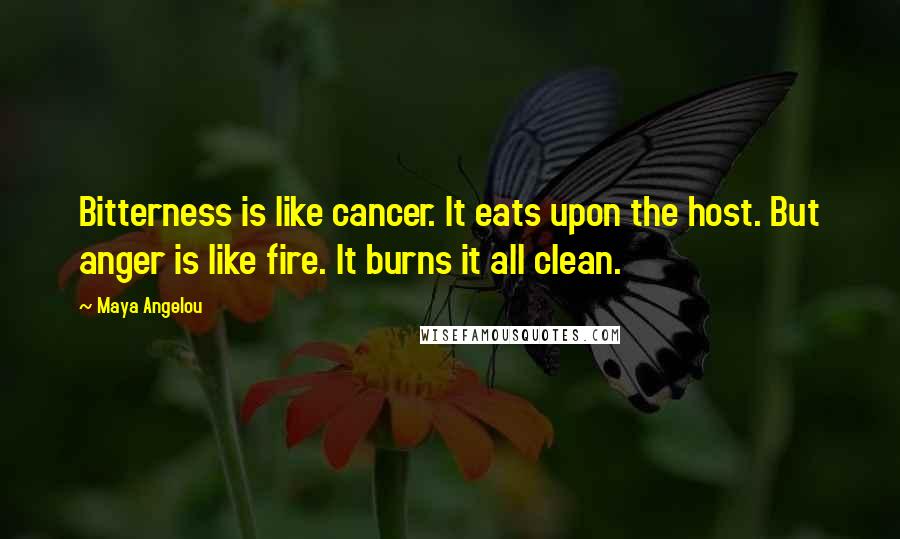 Maya Angelou Quotes: Bitterness is like cancer. It eats upon the host. But anger is like fire. It burns it all clean.