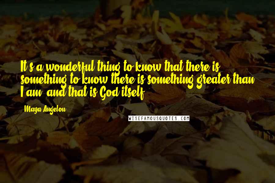 Maya Angelou Quotes: It's a wonderful thing to know that there is something to know there is something greater than I am, and that is God itself.