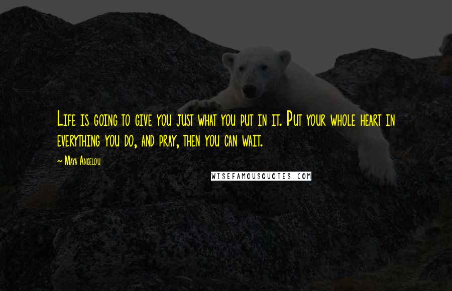 Maya Angelou Quotes: Life is going to give you just what you put in it. Put your whole heart in everything you do, and pray, then you can wait.