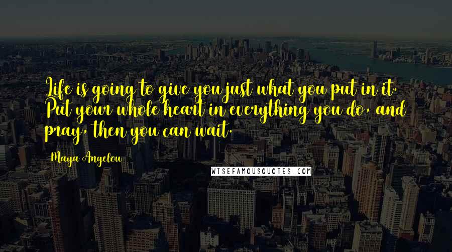 Maya Angelou Quotes: Life is going to give you just what you put in it. Put your whole heart in everything you do, and pray, then you can wait.