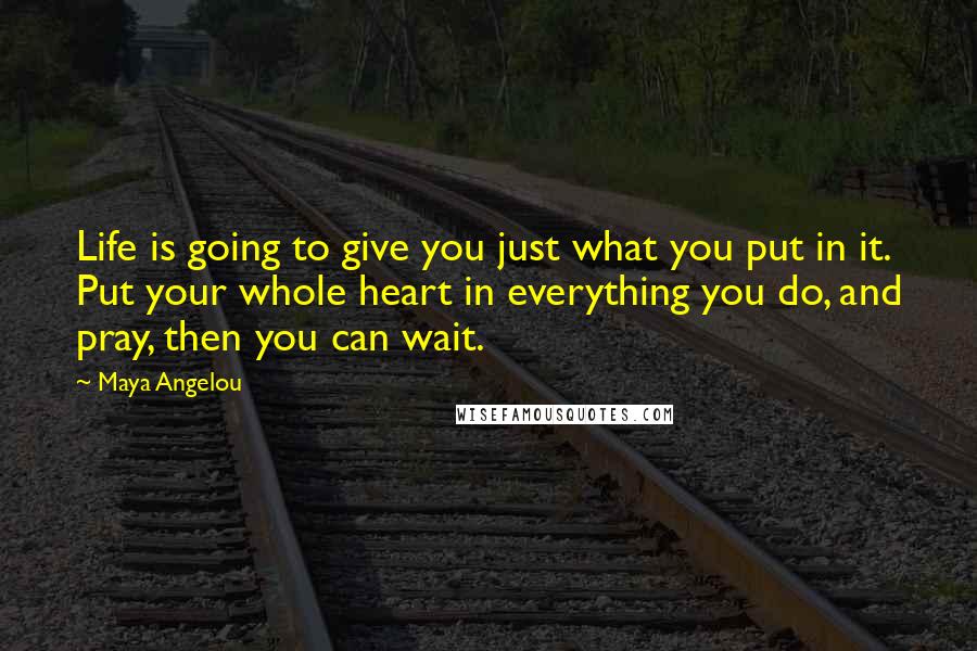 Maya Angelou Quotes: Life is going to give you just what you put in it. Put your whole heart in everything you do, and pray, then you can wait.