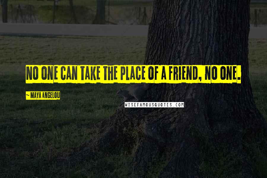 Maya Angelou Quotes: No one can take the place of a friend, no one.