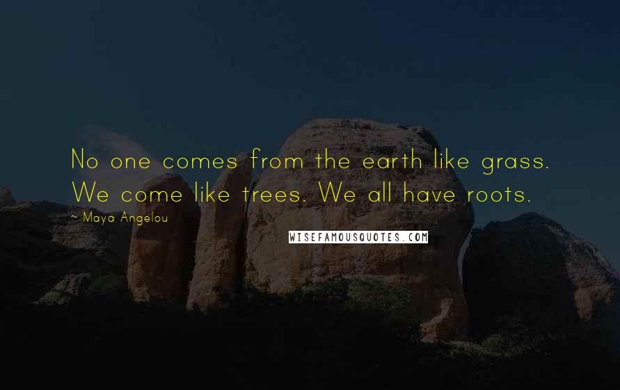 Maya Angelou Quotes: No one comes from the earth like grass. We come like trees. We all have roots.