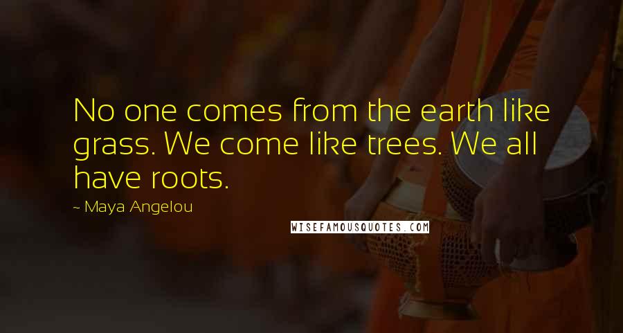 Maya Angelou Quotes: No one comes from the earth like grass. We come like trees. We all have roots.