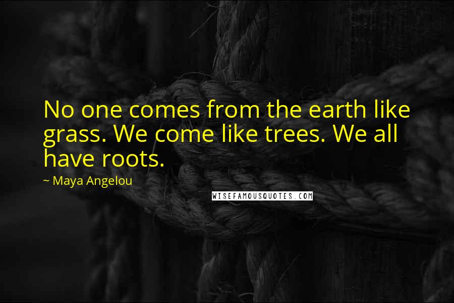 Maya Angelou Quotes: No one comes from the earth like grass. We come like trees. We all have roots.