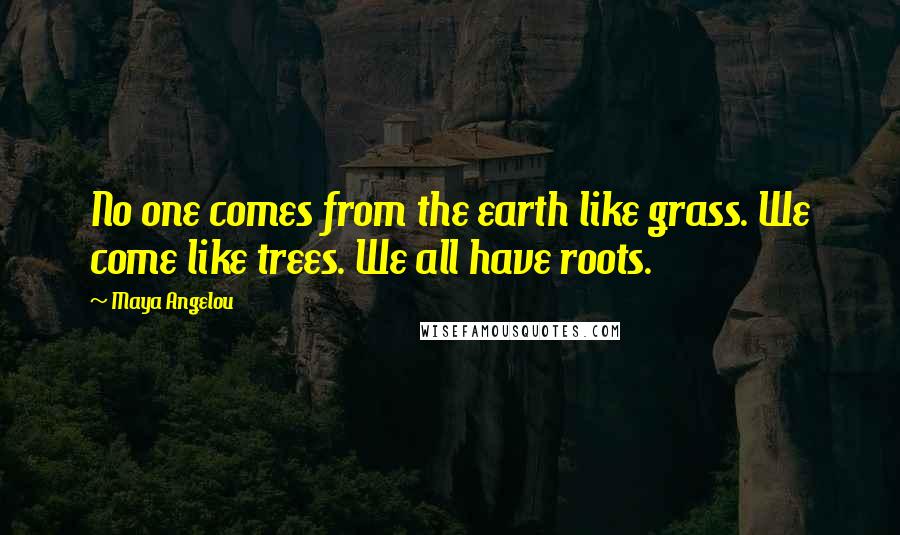 Maya Angelou Quotes: No one comes from the earth like grass. We come like trees. We all have roots.