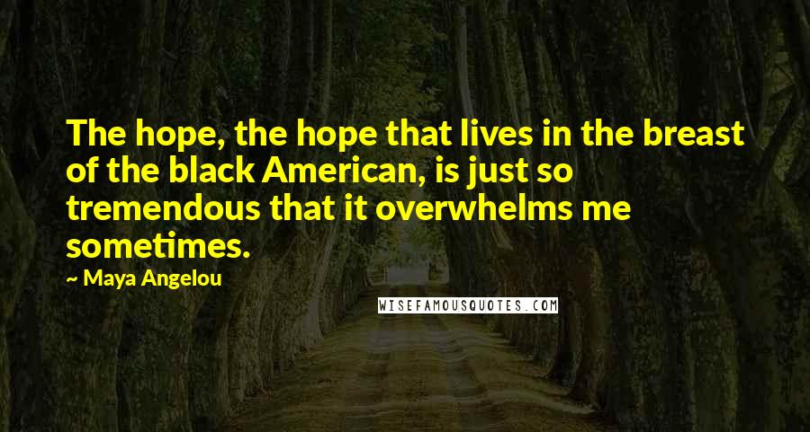 Maya Angelou Quotes: The hope, the hope that lives in the breast of the black American, is just so tremendous that it overwhelms me sometimes.