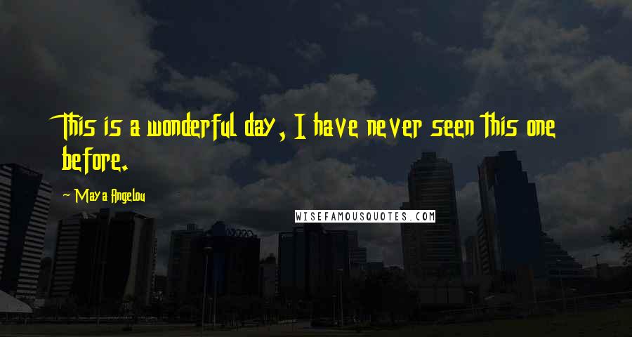 Maya Angelou Quotes: This is a wonderful day, I have never seen this one before.