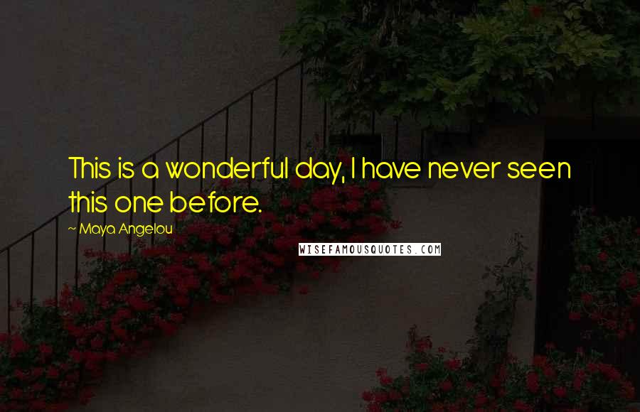 Maya Angelou Quotes: This is a wonderful day, I have never seen this one before.