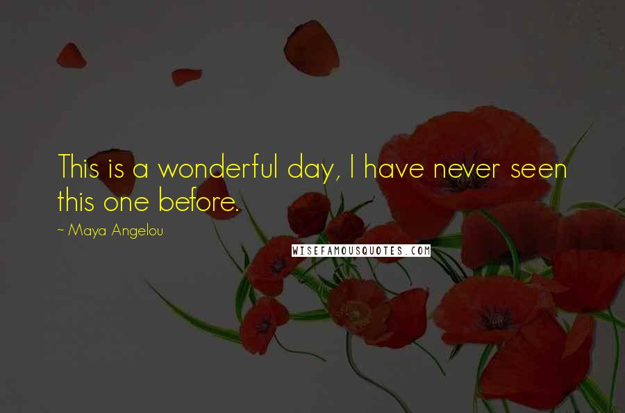 Maya Angelou Quotes: This is a wonderful day, I have never seen this one before.