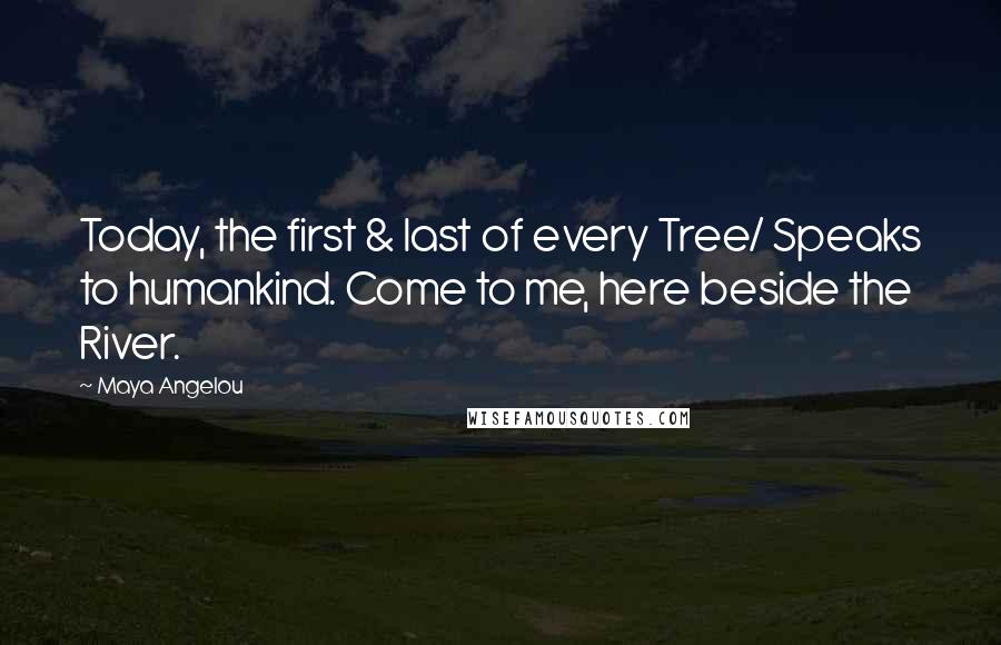 Maya Angelou Quotes: Today, the first & last of every Tree/ Speaks to humankind. Come to me, here beside the River.