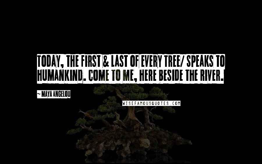 Maya Angelou Quotes: Today, the first & last of every Tree/ Speaks to humankind. Come to me, here beside the River.