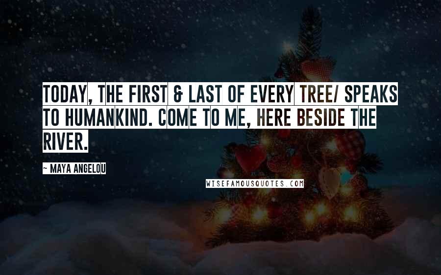 Maya Angelou Quotes: Today, the first & last of every Tree/ Speaks to humankind. Come to me, here beside the River.