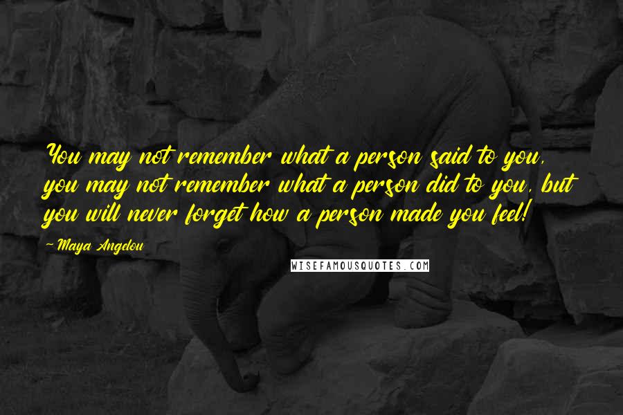 Maya Angelou Quotes: You may not remember what a person said to you, you may not remember what a person did to you, but you will never forget how a person made you feel!
