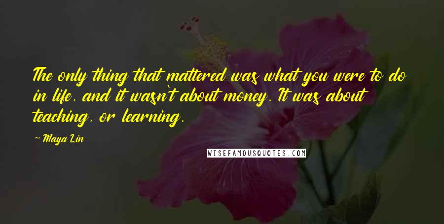 Maya Lin Quotes: The only thing that mattered was what you were to do in life, and it wasn't about money. It was about teaching, or learning.