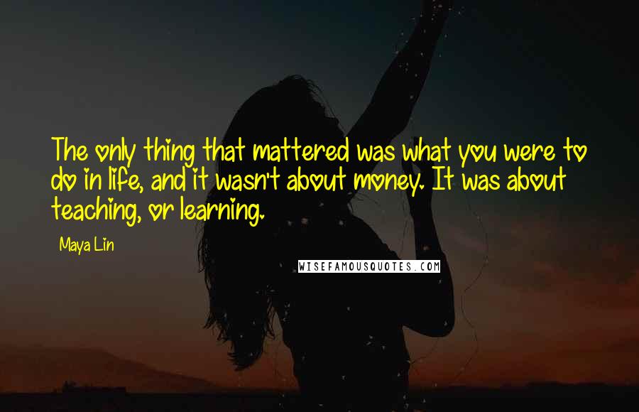 Maya Lin Quotes: The only thing that mattered was what you were to do in life, and it wasn't about money. It was about teaching, or learning.