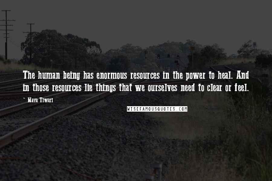 Maya Tiwari Quotes: The human being has enormous resources in the power to heal. And in those resources lie things that we ourselves need to clear or feel.