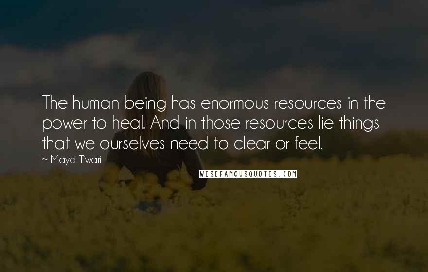 Maya Tiwari Quotes: The human being has enormous resources in the power to heal. And in those resources lie things that we ourselves need to clear or feel.