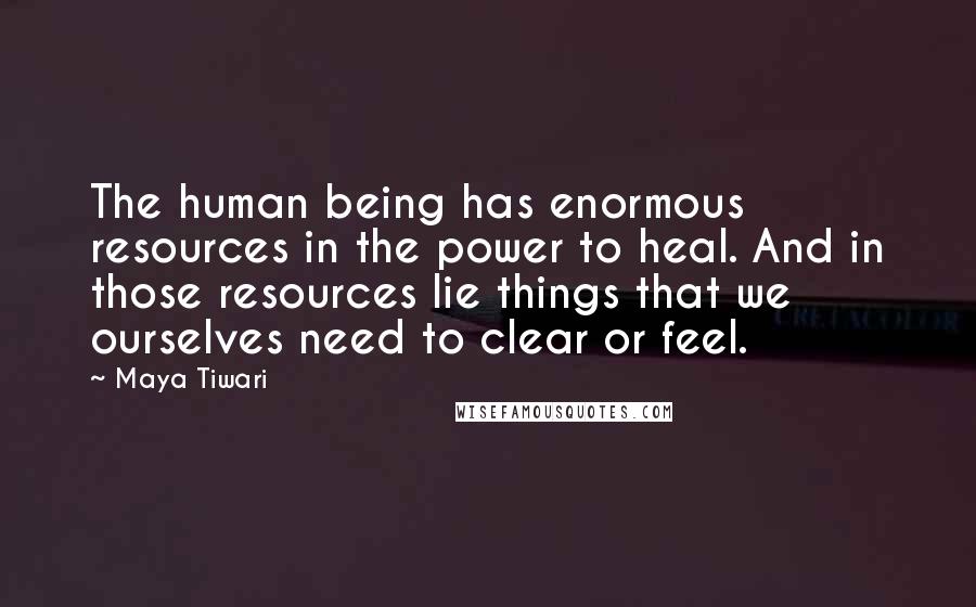 Maya Tiwari Quotes: The human being has enormous resources in the power to heal. And in those resources lie things that we ourselves need to clear or feel.