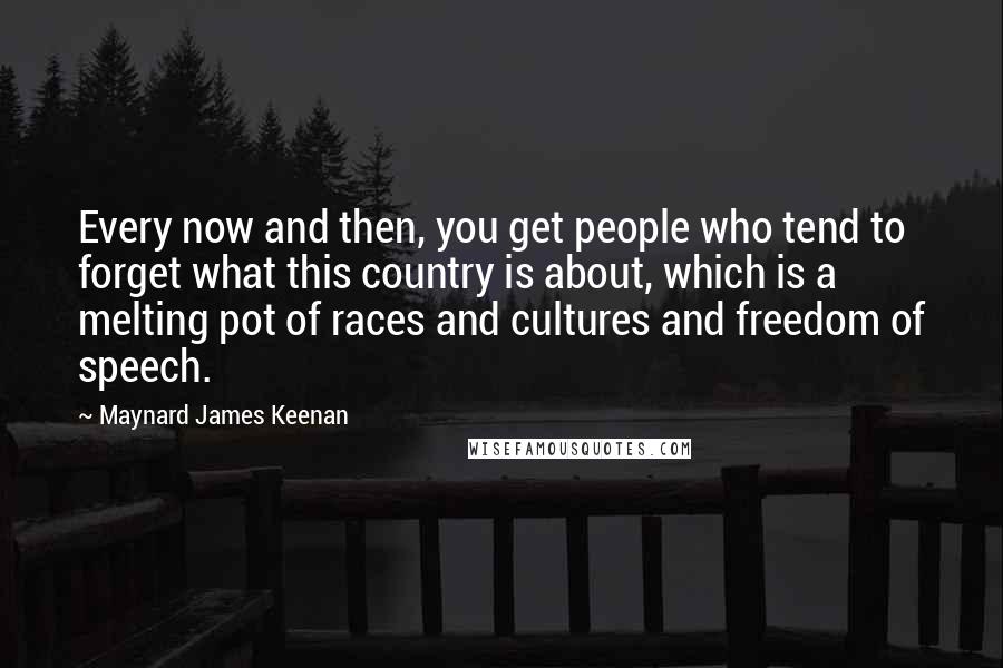 Maynard James Keenan Quotes: Every now and then, you get people who tend to forget what this country is about, which is a melting pot of races and cultures and freedom of speech.