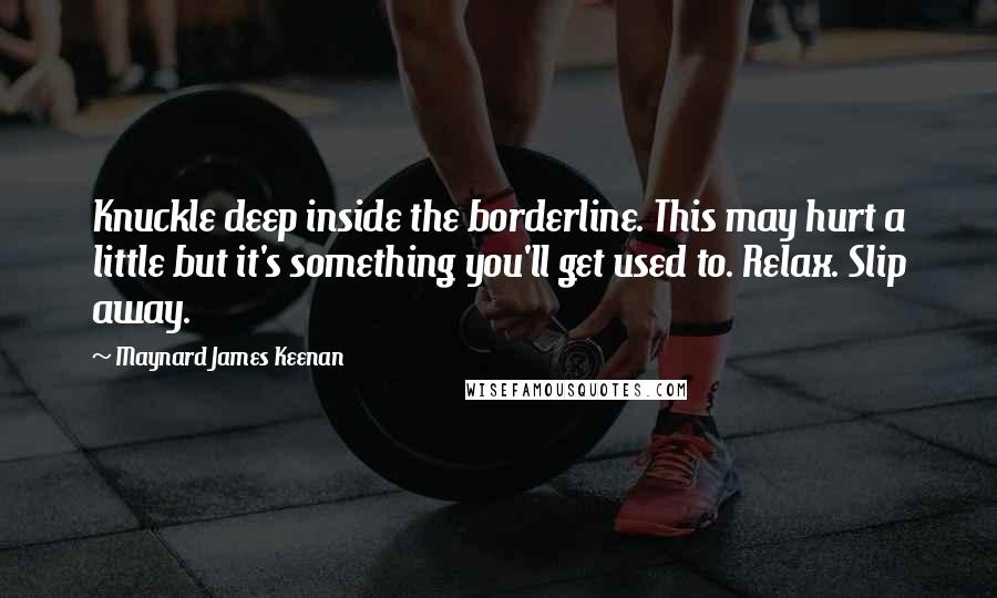 Maynard James Keenan Quotes: Knuckle deep inside the borderline. This may hurt a little but it's something you'll get used to. Relax. Slip away.