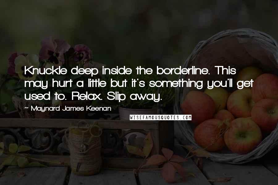 Maynard James Keenan Quotes: Knuckle deep inside the borderline. This may hurt a little but it's something you'll get used to. Relax. Slip away.