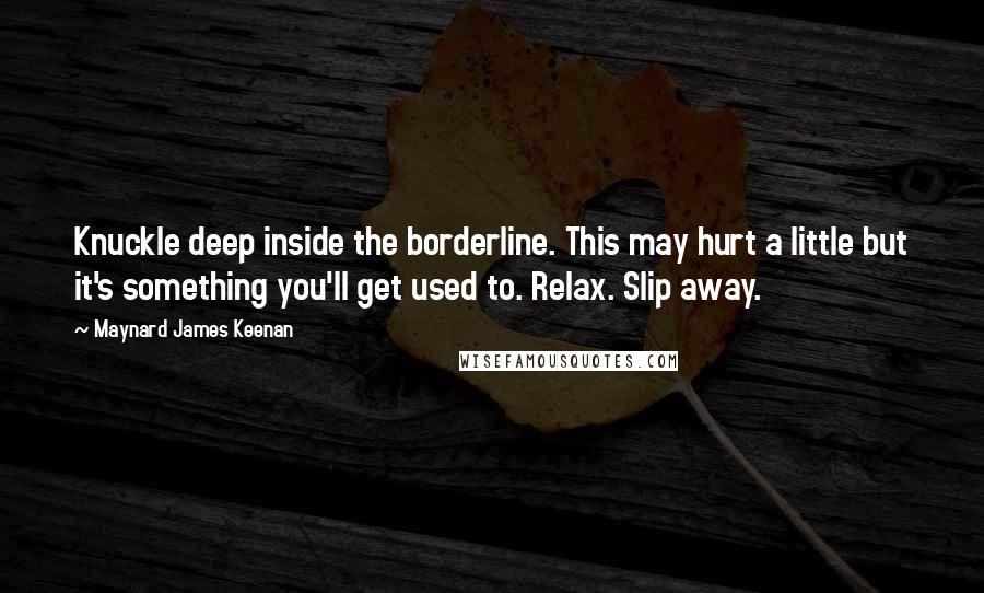 Maynard James Keenan Quotes: Knuckle deep inside the borderline. This may hurt a little but it's something you'll get used to. Relax. Slip away.