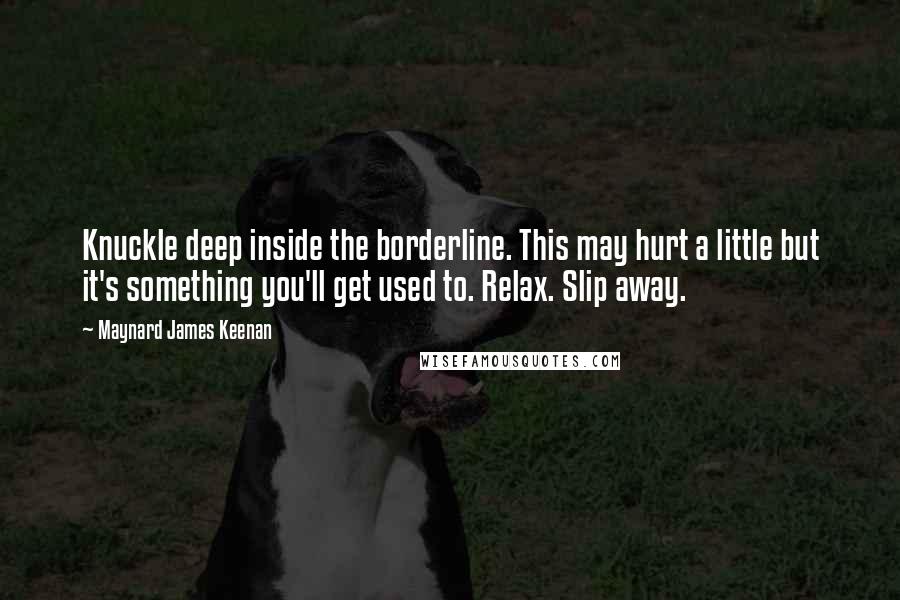 Maynard James Keenan Quotes: Knuckle deep inside the borderline. This may hurt a little but it's something you'll get used to. Relax. Slip away.