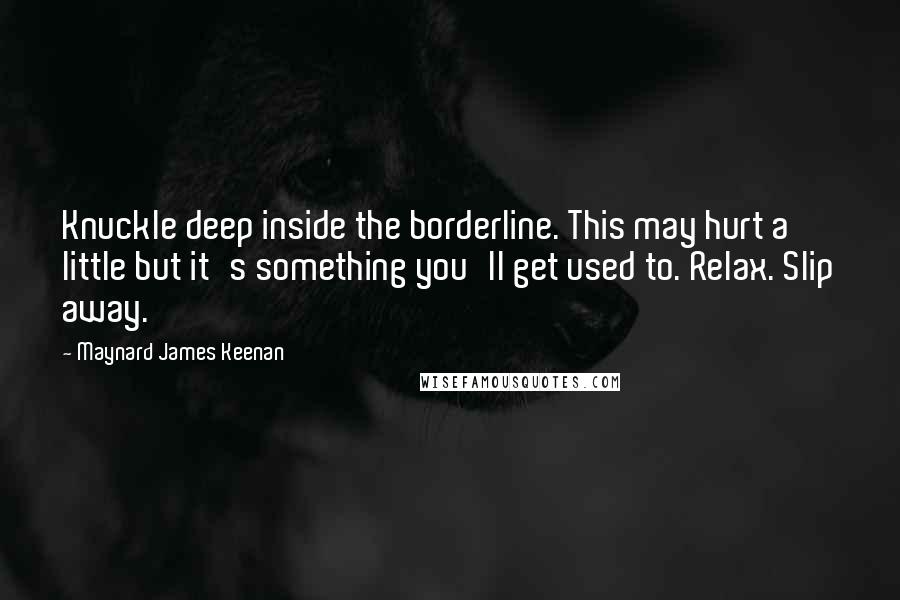 Maynard James Keenan Quotes: Knuckle deep inside the borderline. This may hurt a little but it's something you'll get used to. Relax. Slip away.