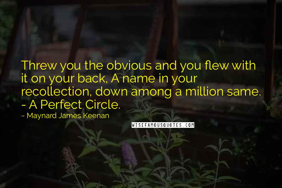 Maynard James Keenan Quotes: Threw you the obvious and you flew with it on your back, A name in your recollection, down among a million same. - A Perfect Circle.