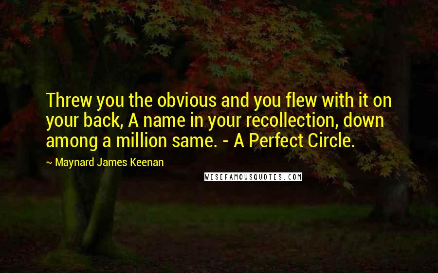 Maynard James Keenan Quotes: Threw you the obvious and you flew with it on your back, A name in your recollection, down among a million same. - A Perfect Circle.