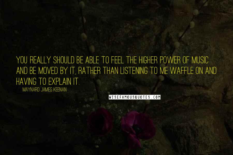 Maynard James Keenan Quotes: You really should be able to feel the higher power of music and be moved by it, rather than listening to me waffle on and having to explain it.