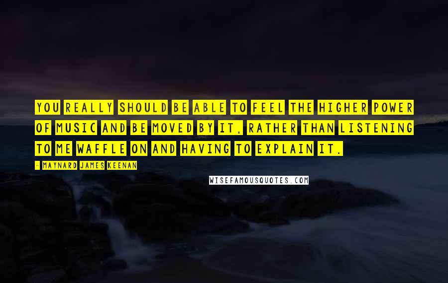 Maynard James Keenan Quotes: You really should be able to feel the higher power of music and be moved by it, rather than listening to me waffle on and having to explain it.