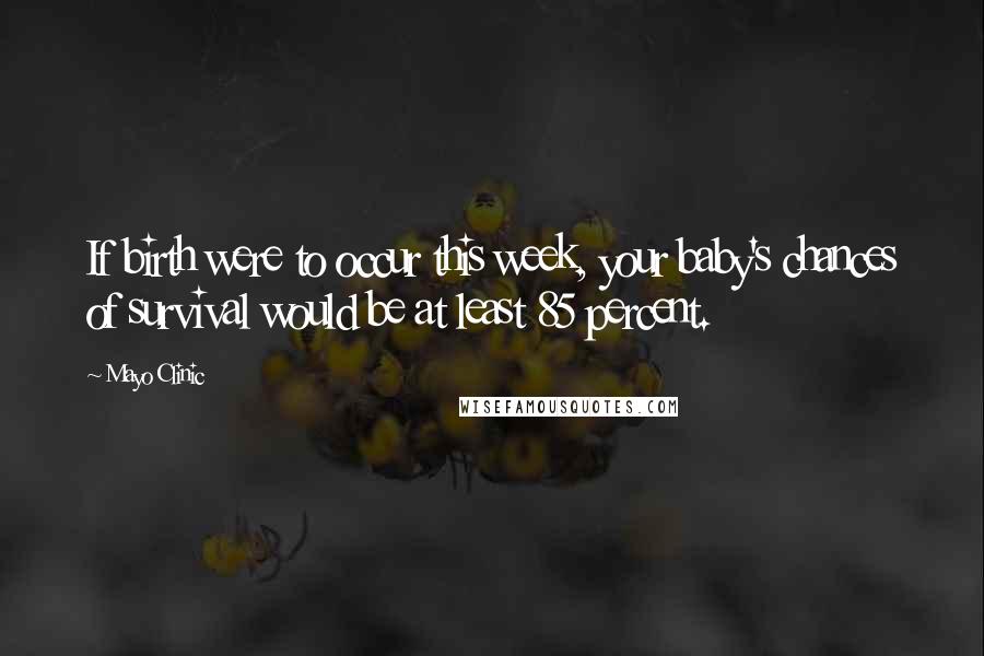 Mayo Clinic Quotes: If birth were to occur this week, your baby's chances of survival would be at least 85 percent.