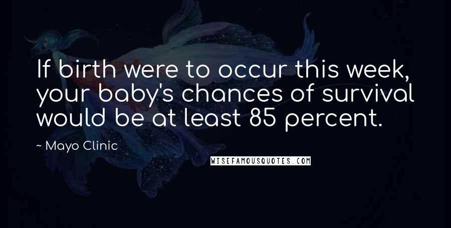 Mayo Clinic Quotes: If birth were to occur this week, your baby's chances of survival would be at least 85 percent.