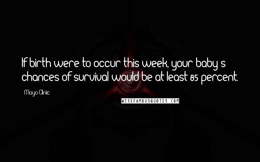 Mayo Clinic Quotes: If birth were to occur this week, your baby's chances of survival would be at least 85 percent.