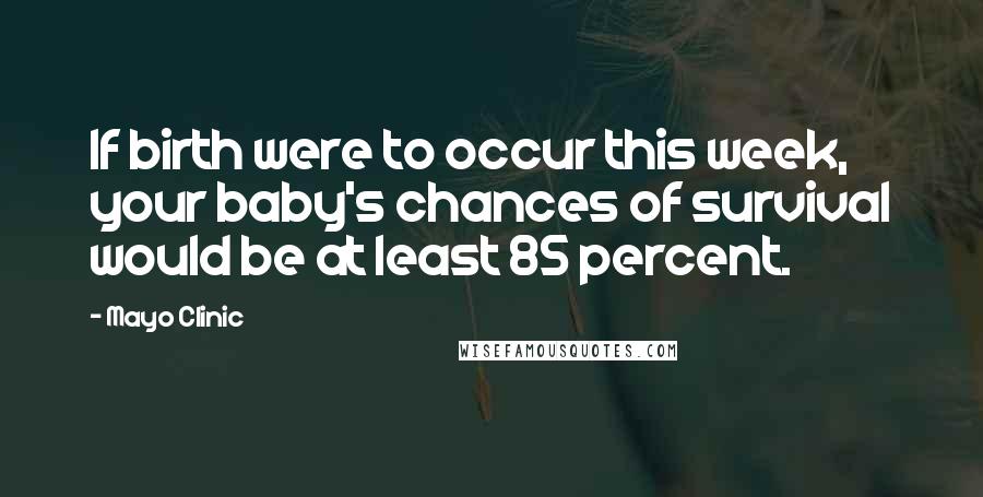 Mayo Clinic Quotes: If birth were to occur this week, your baby's chances of survival would be at least 85 percent.