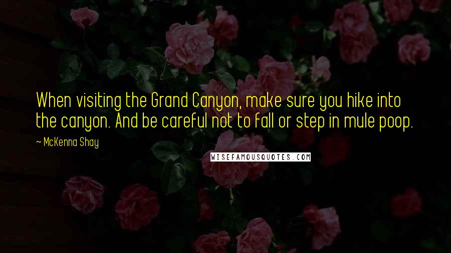 McKenna Shay Quotes: When visiting the Grand Canyon, make sure you hike into the canyon. And be careful not to fall or step in mule poop.