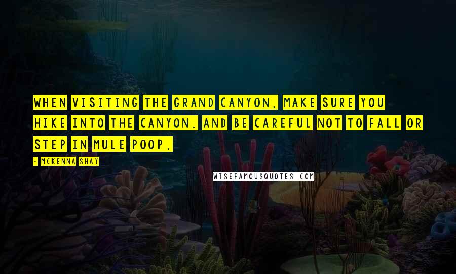 McKenna Shay Quotes: When visiting the Grand Canyon, make sure you hike into the canyon. And be careful not to fall or step in mule poop.