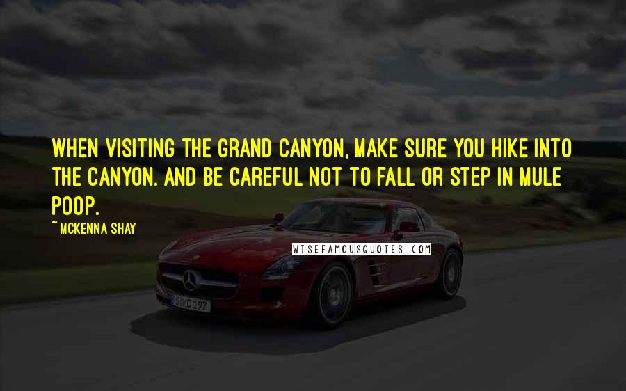 McKenna Shay Quotes: When visiting the Grand Canyon, make sure you hike into the canyon. And be careful not to fall or step in mule poop.