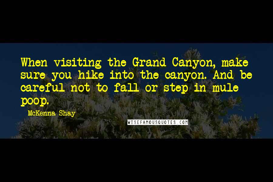 McKenna Shay Quotes: When visiting the Grand Canyon, make sure you hike into the canyon. And be careful not to fall or step in mule poop.