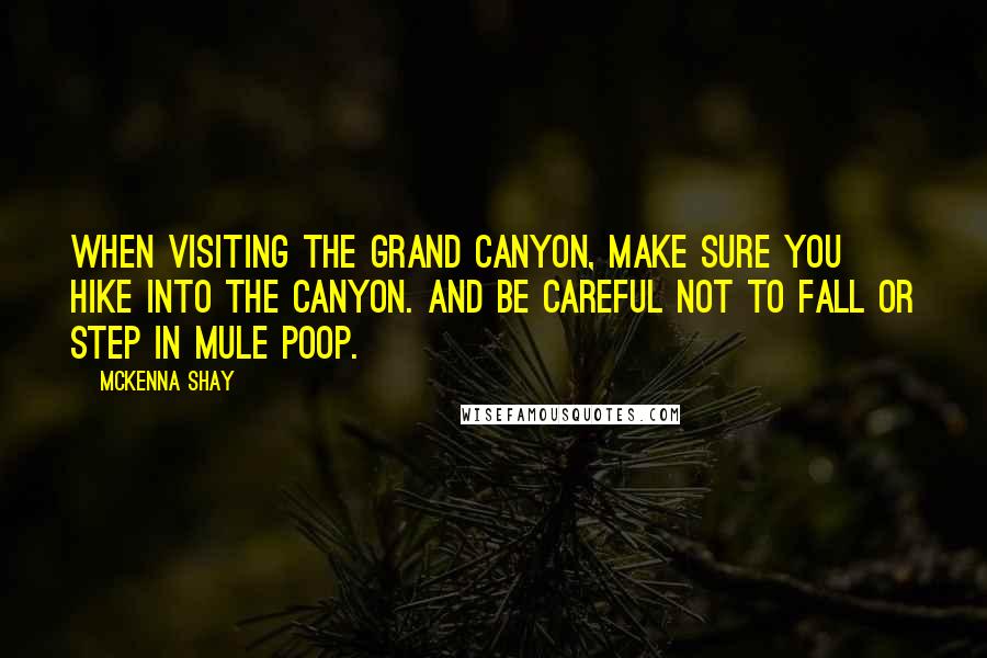 McKenna Shay Quotes: When visiting the Grand Canyon, make sure you hike into the canyon. And be careful not to fall or step in mule poop.