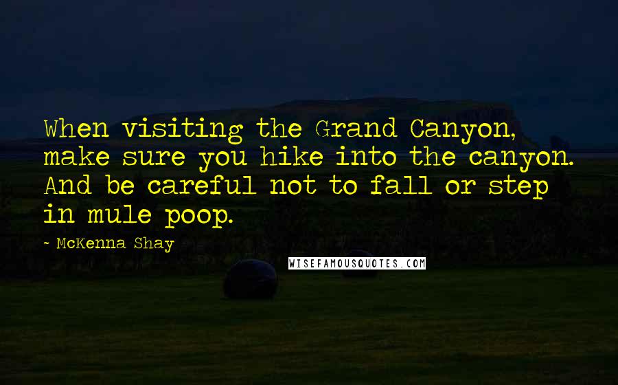 McKenna Shay Quotes: When visiting the Grand Canyon, make sure you hike into the canyon. And be careful not to fall or step in mule poop.