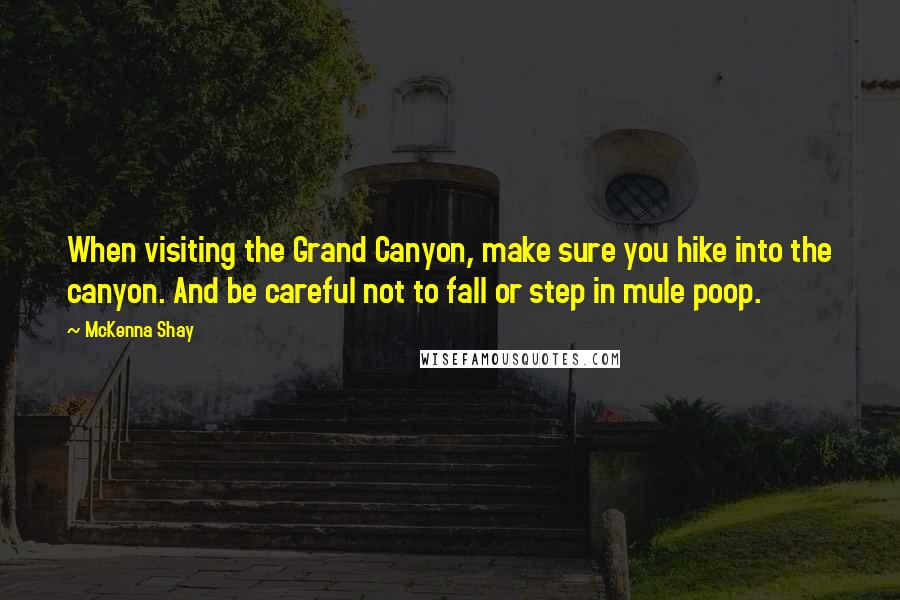 McKenna Shay Quotes: When visiting the Grand Canyon, make sure you hike into the canyon. And be careful not to fall or step in mule poop.