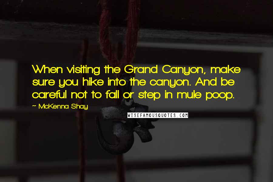 McKenna Shay Quotes: When visiting the Grand Canyon, make sure you hike into the canyon. And be careful not to fall or step in mule poop.