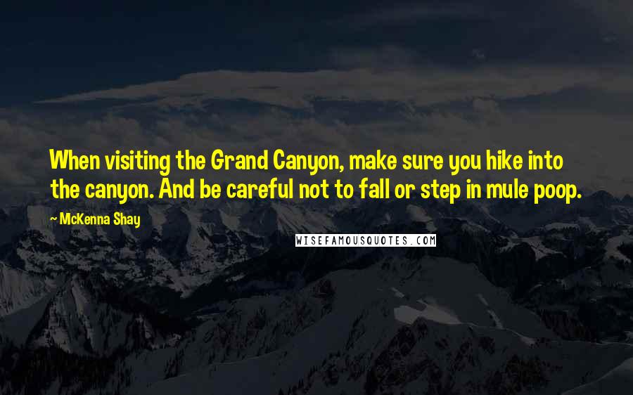 McKenna Shay Quotes: When visiting the Grand Canyon, make sure you hike into the canyon. And be careful not to fall or step in mule poop.