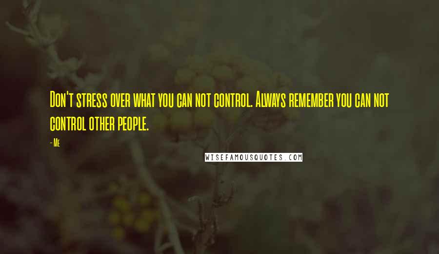 Me Quotes: Don't stress over what you can not control. Always remember you can not control other people.