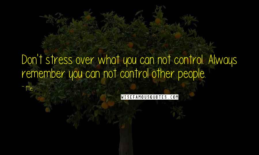 Me Quotes: Don't stress over what you can not control. Always remember you can not control other people.